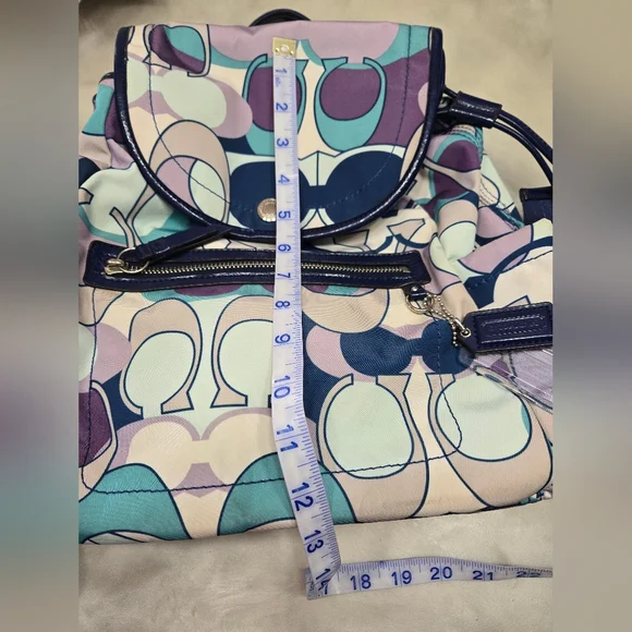 Coach Kyra Scarf Multicolor Patterned Backpack With Drawstring/Magnetic Closure - Picture 8 of 11